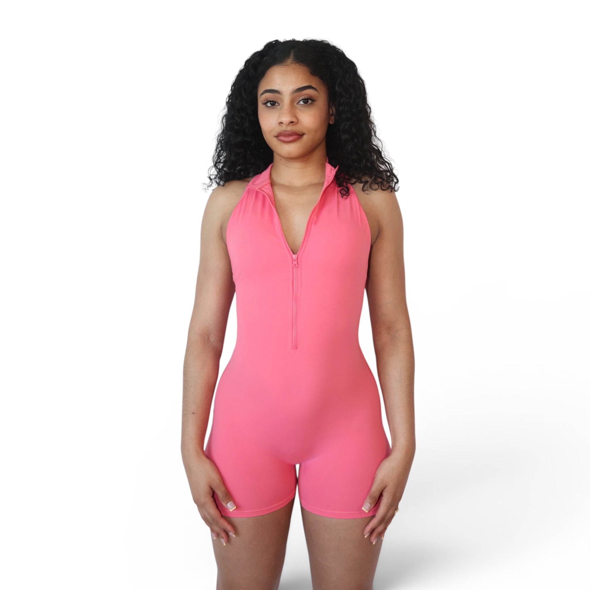 Coral Zip-Up Jumpsuit