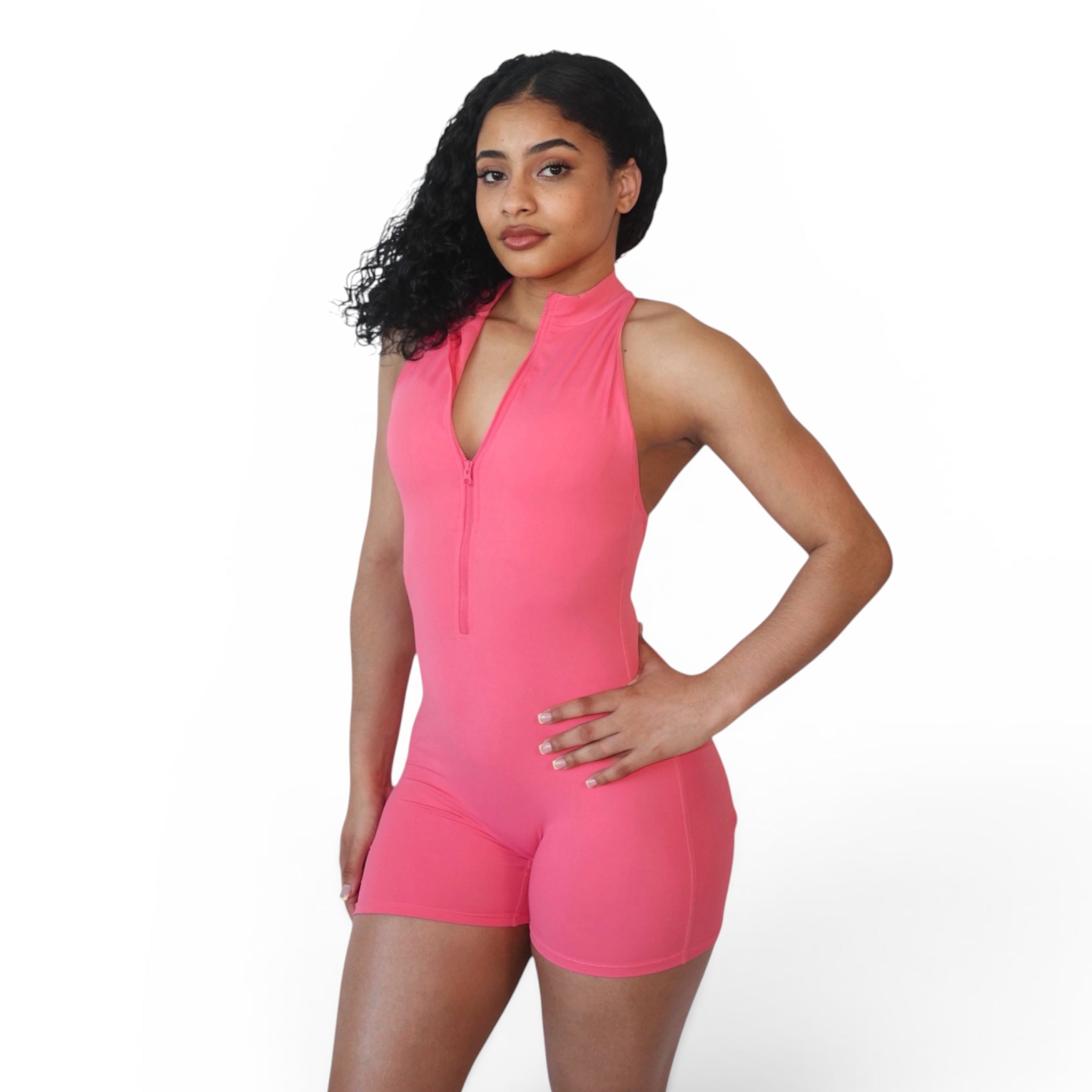 Coral Zip-Up Jumpsuit